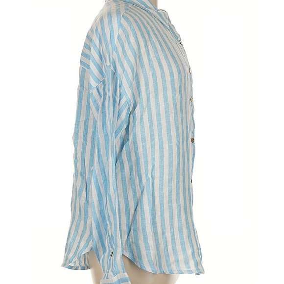 Nicole Miller Blue and White Striped Women’s Buttom Down Shirt - Picture 3 of 5
